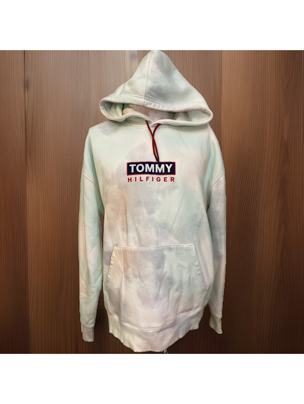 Vintage Rare Tommy Hilfiger Fleece Tye Dye Hooded Sweatshirt Hoodie Flag Logo L